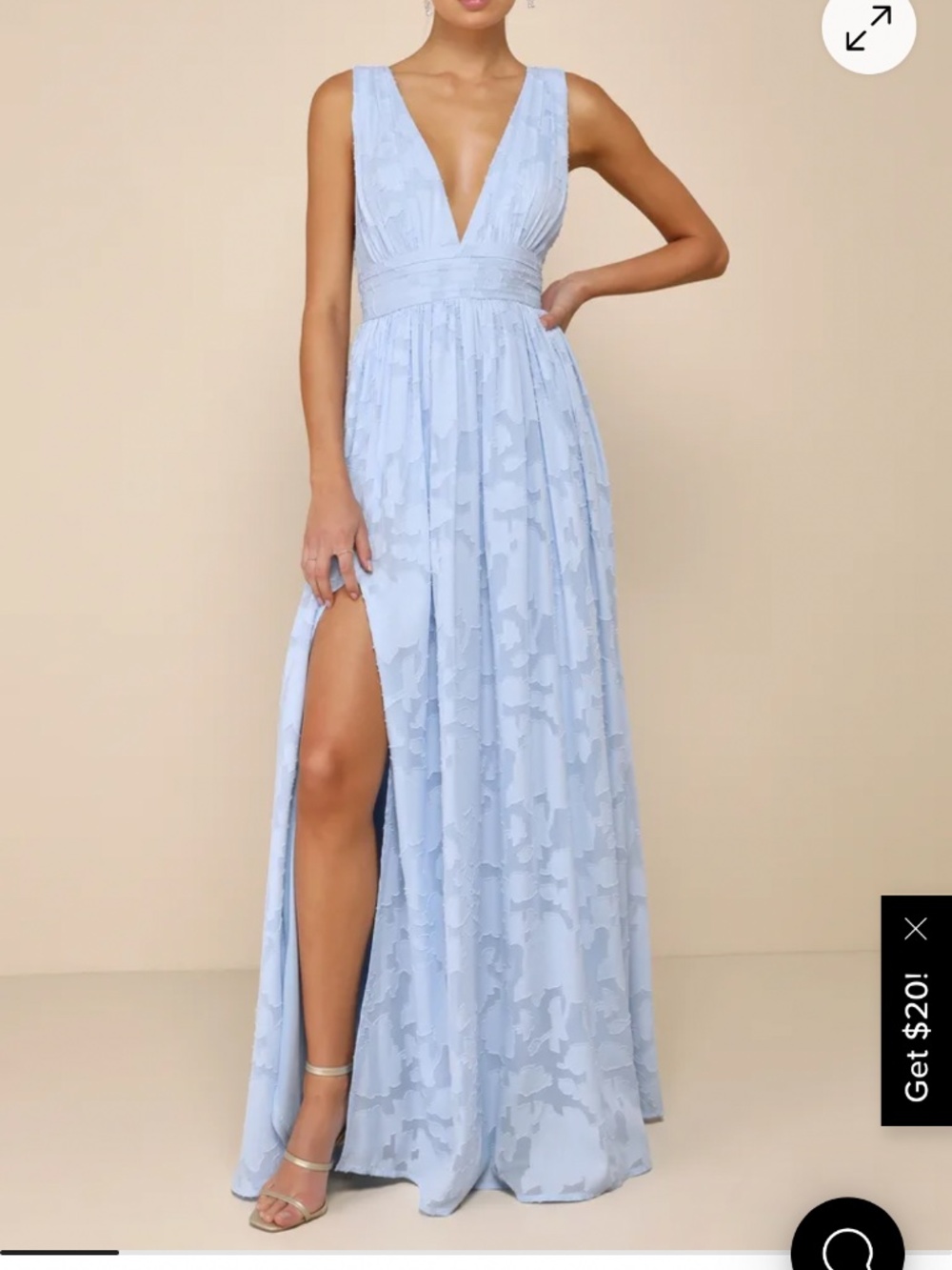 Elegant Light Blue V-Neck Maxi Dress with Thigh Slit